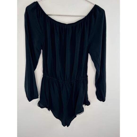 Victoria's Secret Body Black Long Sleeve Pompom Trim Tassel Romper XS X-Small - Picture 3 of 4